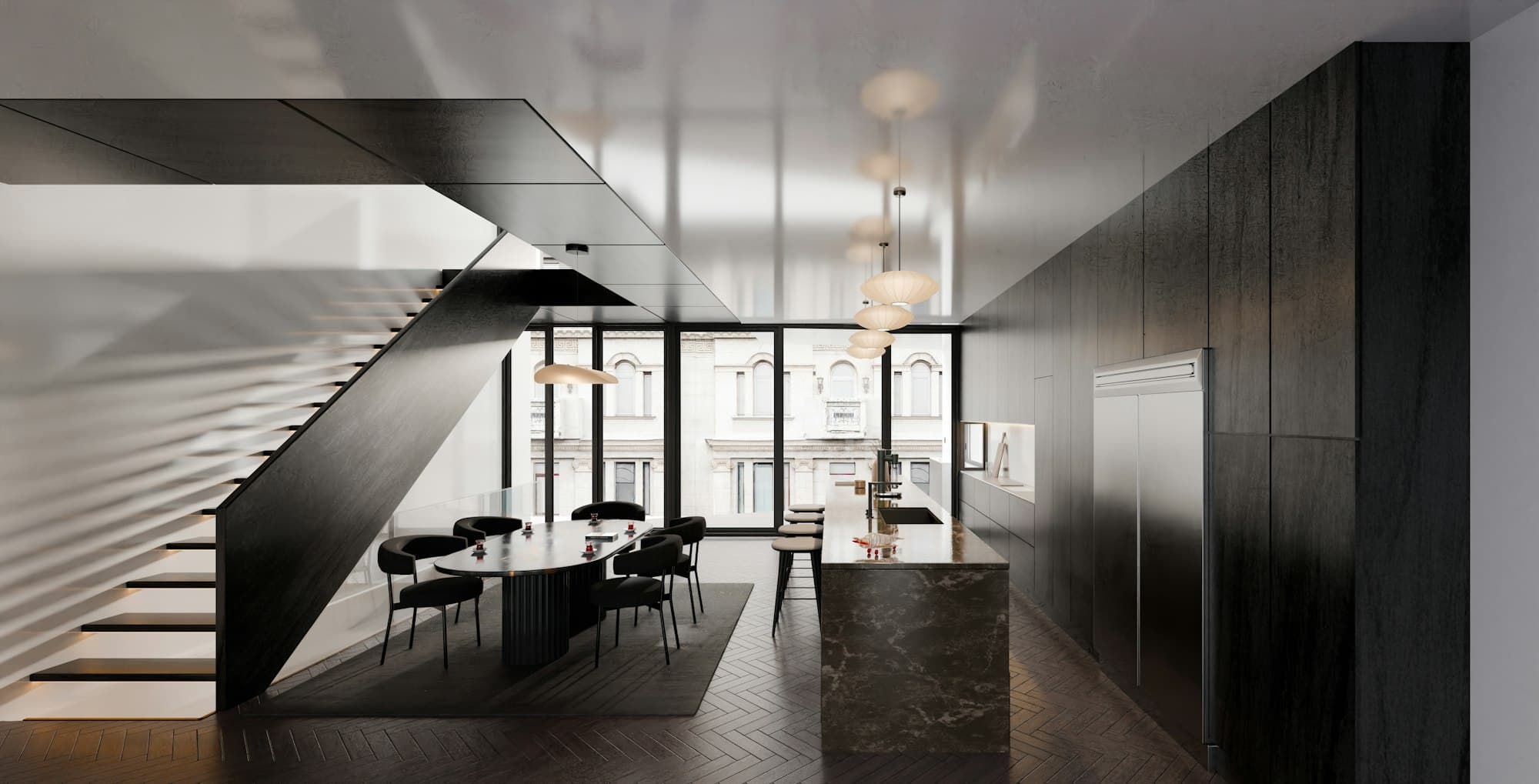 Stair & kitchen at Casa Vidro